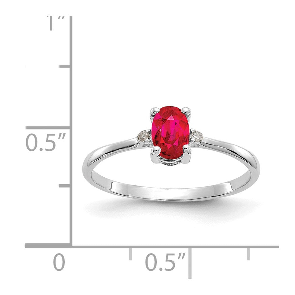 10k White Gold Polished 6x4mm Oval Genuine July/ Ruby and Diamond Birthstone Ring