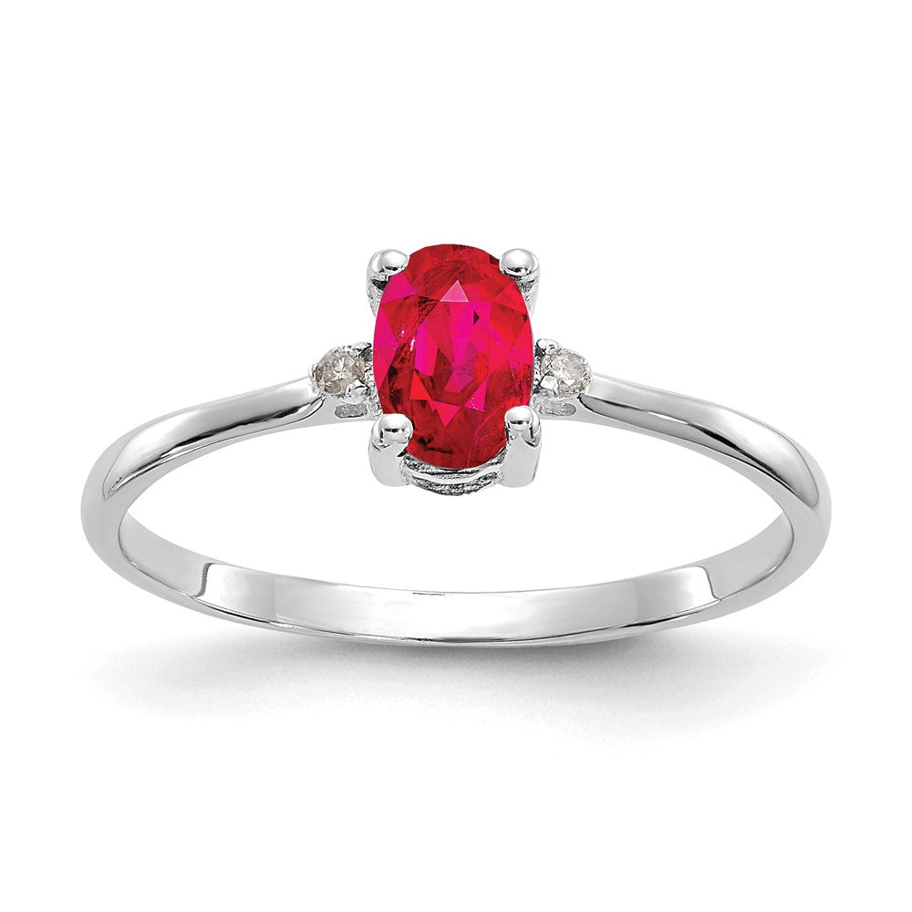 10k White Gold Polished 6x4mm Oval Genuine July/ Ruby and Diamond Birthstone Ring