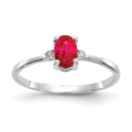 10k White Gold Polished 6x4mm Oval Genuine July/ Ruby and Diamond Birthstone Ring