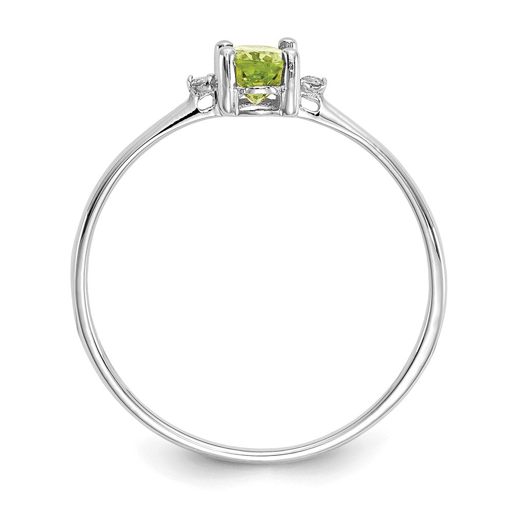 10k White Gold Polished 6x4mm Oval Genuine August/ Peridot and Diamond Birthstone Ring