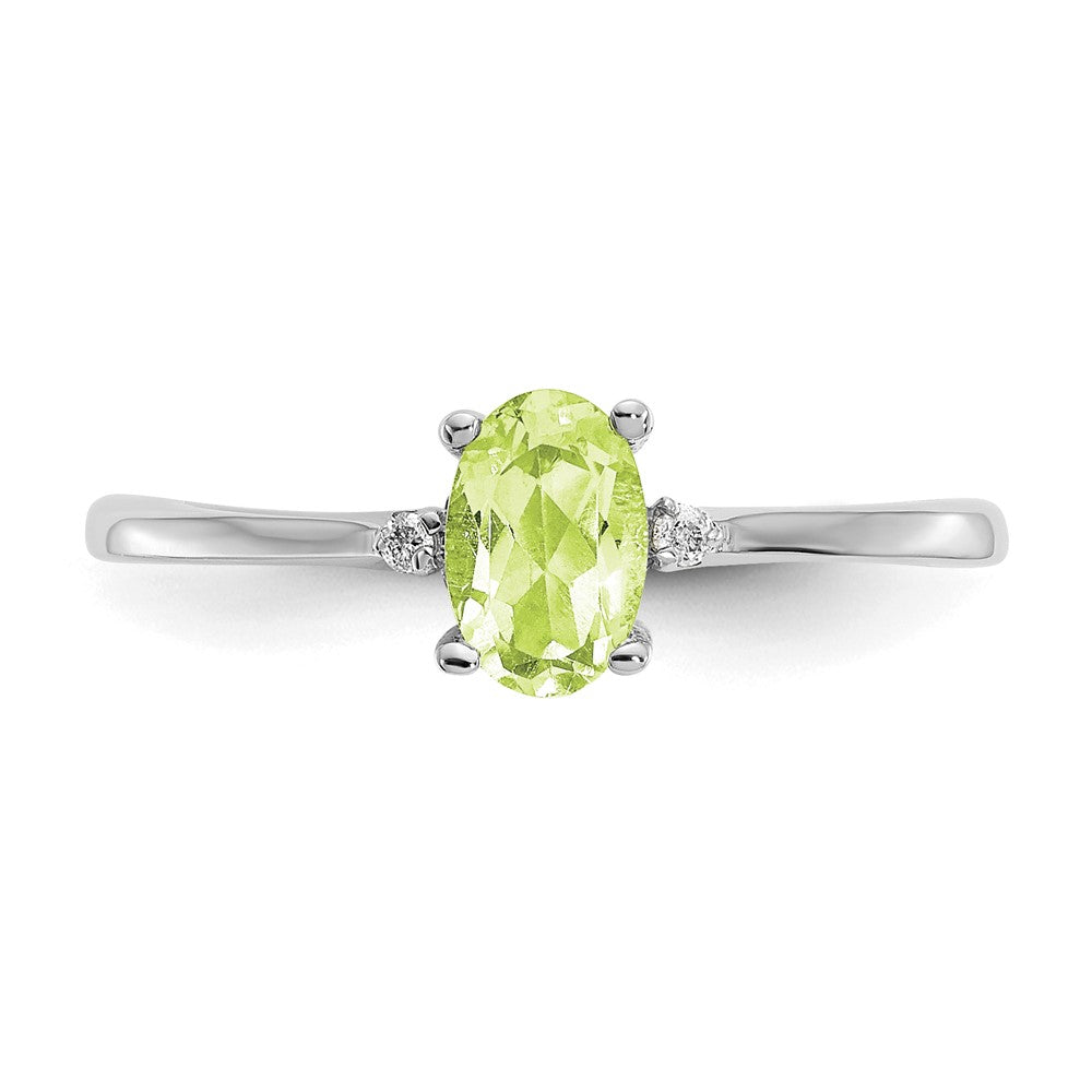 10k White Gold Polished 6x4mm Oval Genuine August/ Peridot and Diamond Birthstone Ring