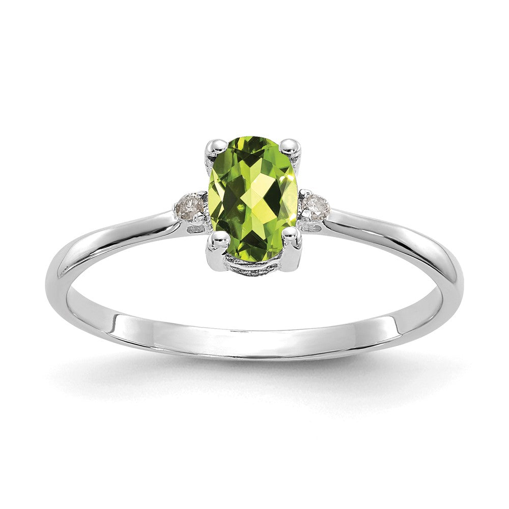10k White Gold Polished 6x4mm Oval Genuine August/ Peridot and Diamond Birthstone Ring