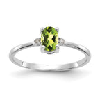 10k White Gold Polished 6x4mm Oval Genuine August/ Peridot and Diamond Birthstone Ring