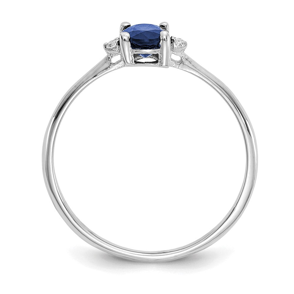 10k White Gold Polished 6x4mm Oval Genuine September/ Sapphire and Diamond Birthstone Ring