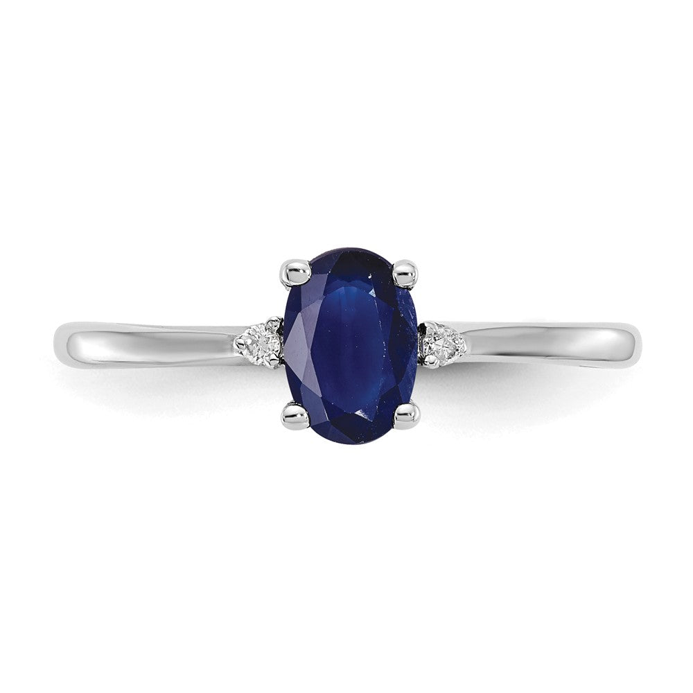 10k White Gold Polished 6x4mm Oval Genuine September/ Sapphire and Diamond Birthstone Ring
