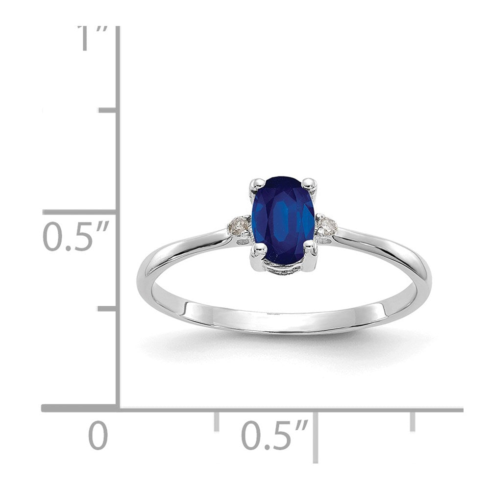 10k White Gold Polished 6x4mm Oval Genuine September/ Sapphire and Diamond Birthstone Ring