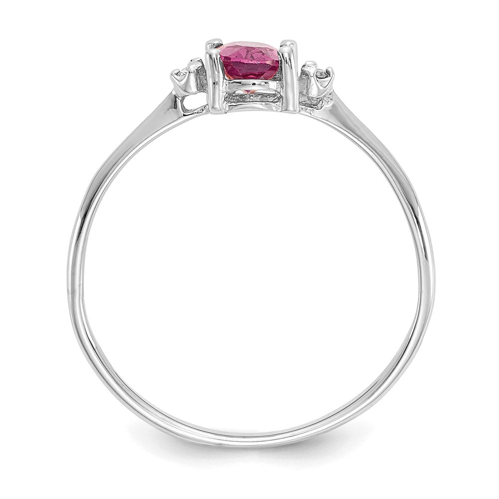 10k White Gold Polished 6x4mm Oval Genuine October/ Pink Tourmaline and Diamond Birthstone Ring