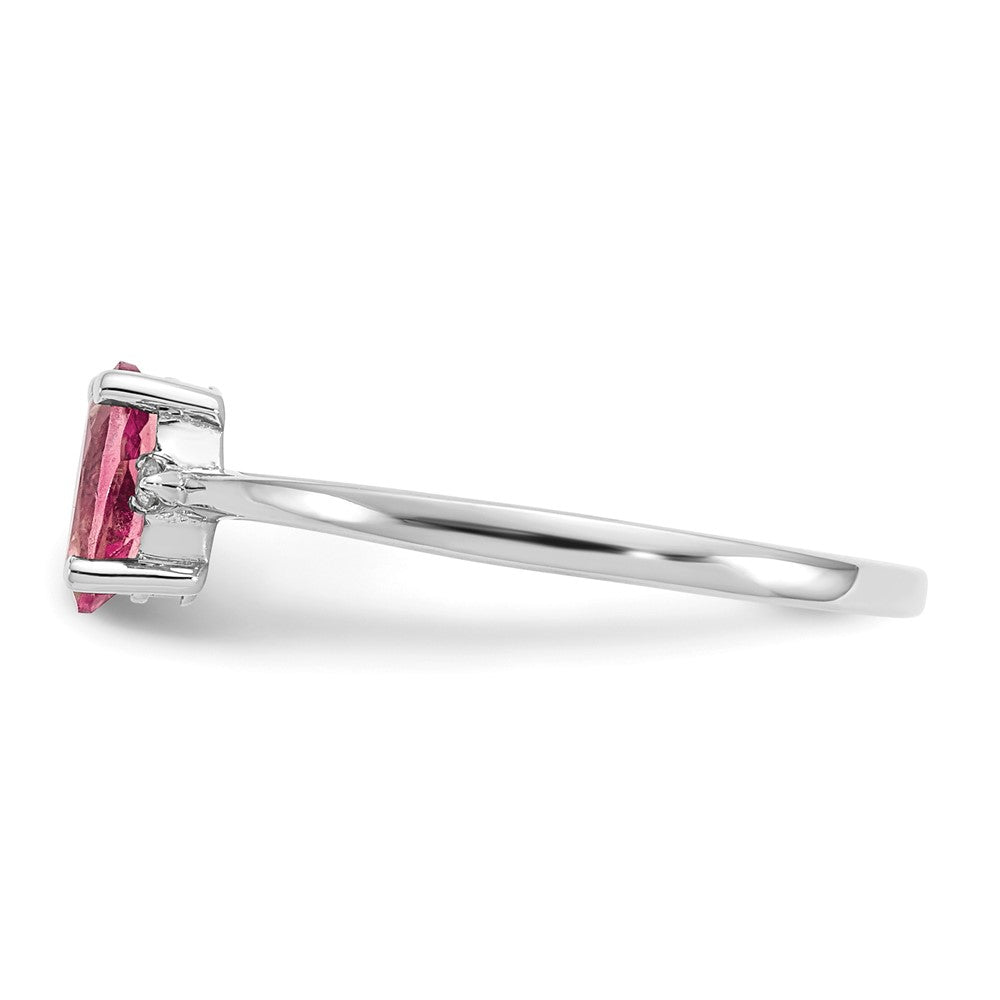 10k White Gold Polished 6x4mm Oval Genuine October/ Pink Tourmaline and Diamond Birthstone Ring