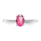 10k White Gold Polished 6x4mm Oval Genuine October/ Pink Tourmaline and Diamond Birthstone Ring