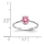 10k White Gold Polished 6x4mm Oval Genuine October/ Pink Tourmaline and Diamond Birthstone Ring