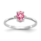 10k White Gold Polished 6x4mm Oval Genuine October/ Pink Tourmaline and Diamond Birthstone Ring
