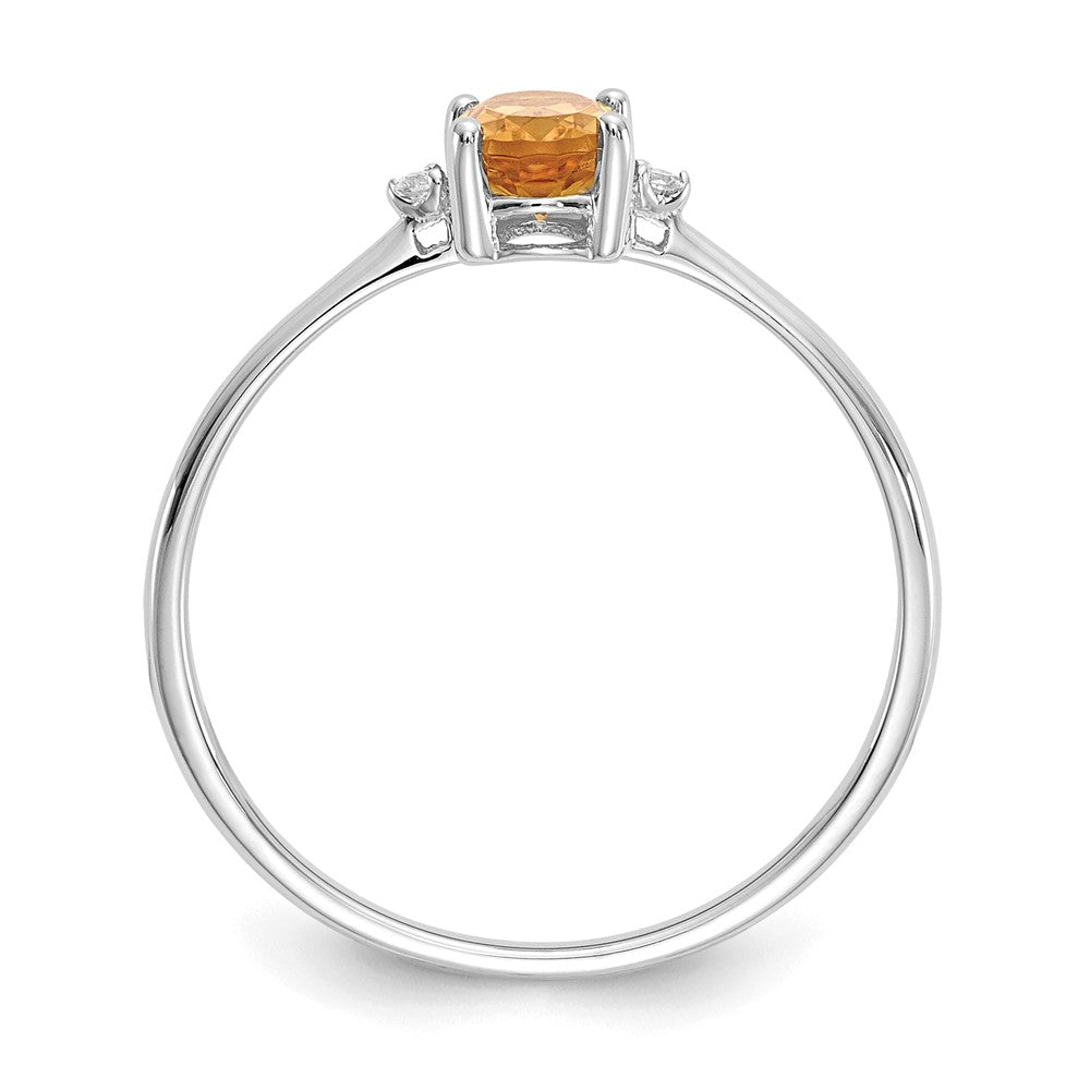 10k White Gold Polished 6x4mm Oval Genuine November/ Citrine and Diamond Birthstone Ring