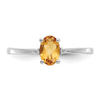 10k White Gold Polished 6x4mm Oval Genuine November/ Citrine and Diamond Birthstone Ring
