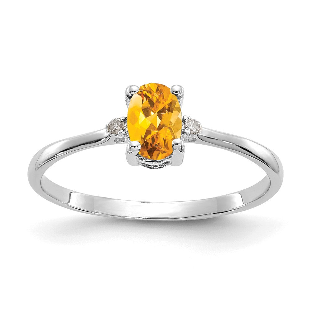 10k White Gold Polished 6x4mm Oval Genuine November/ Citrine and Diamond Birthstone Ring