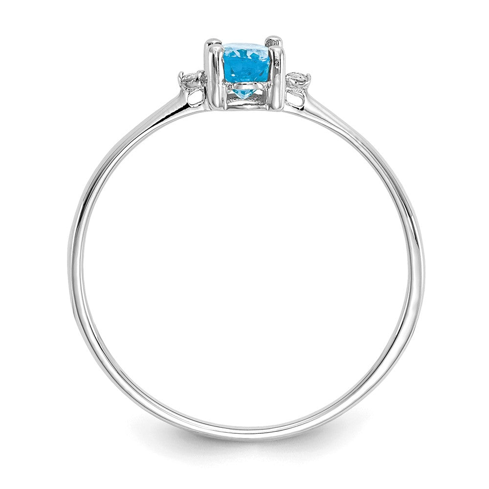 10k White Gold Polished 6x4mm Oval Genuine December/ Blue Topaz and Diamond Birthstone Ring