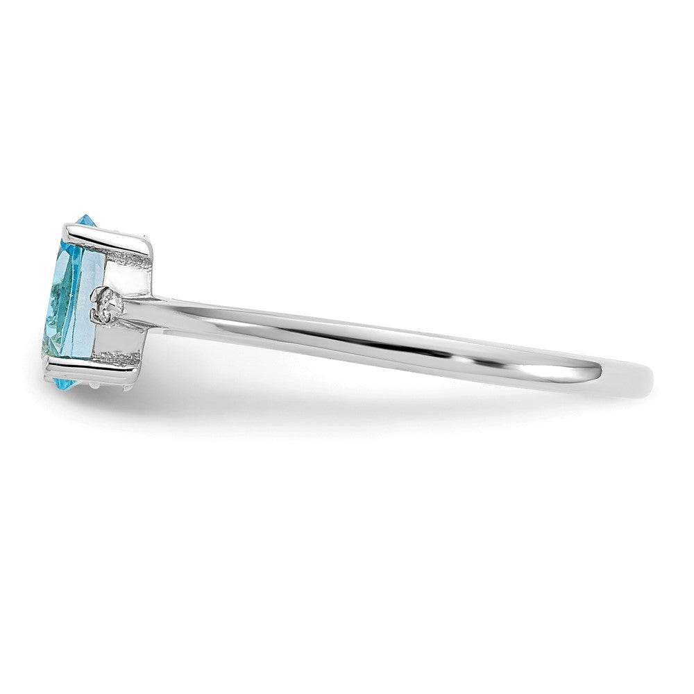 10k White Gold Polished 6x4mm Oval Genuine December/ Blue Topaz and Diamond Birthstone Ring