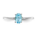 10k White Gold Polished 6x4mm Oval Genuine December/ Blue Topaz and Diamond Birthstone Ring