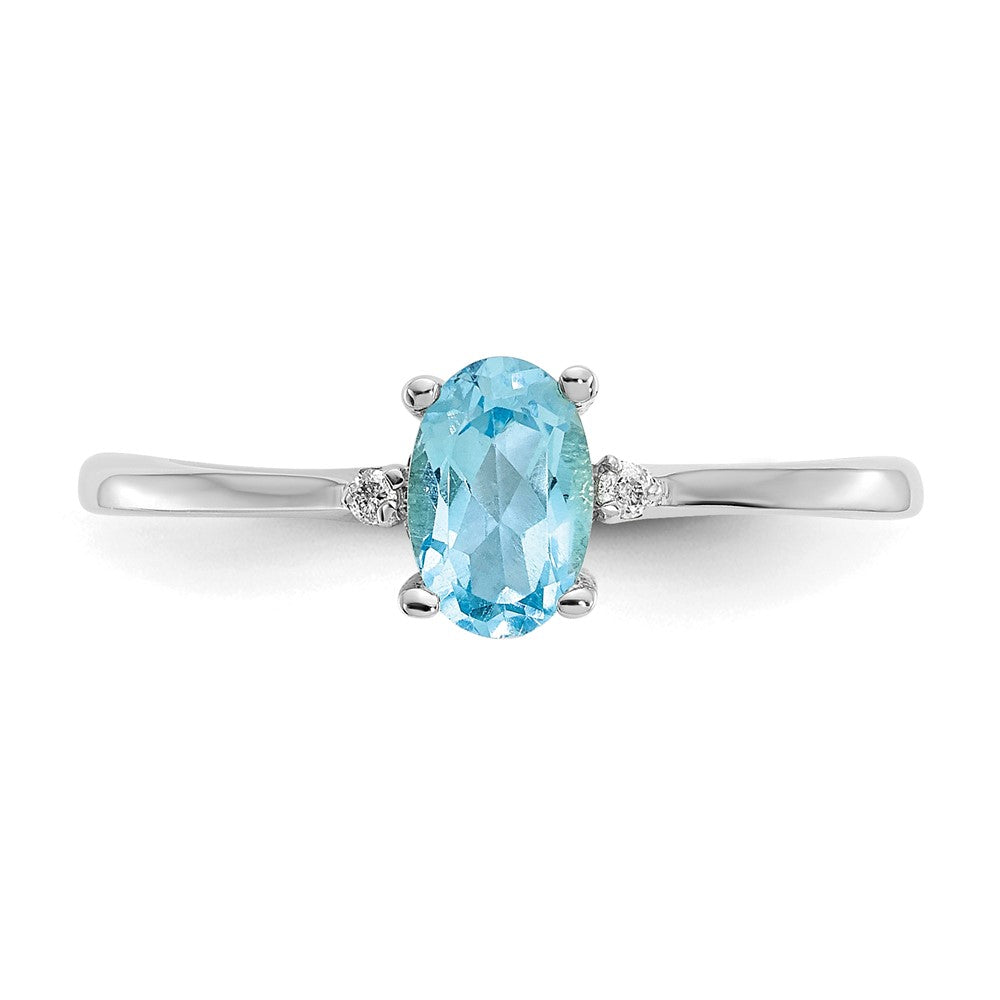 10k White Gold Polished 6x4mm Oval Genuine December/ Blue Topaz and Diamond Birthstone Ring