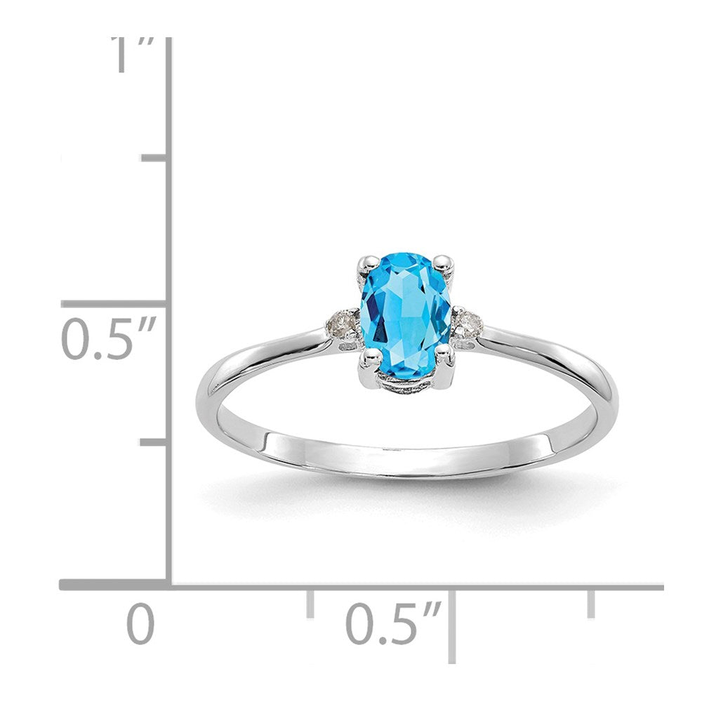 10k White Gold Polished 6x4mm Oval Genuine December/ Blue Topaz and Diamond Birthstone Ring