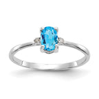 10k White Gold Polished 6x4mm Oval Genuine December/ Blue Topaz and Diamond Birthstone Ring
