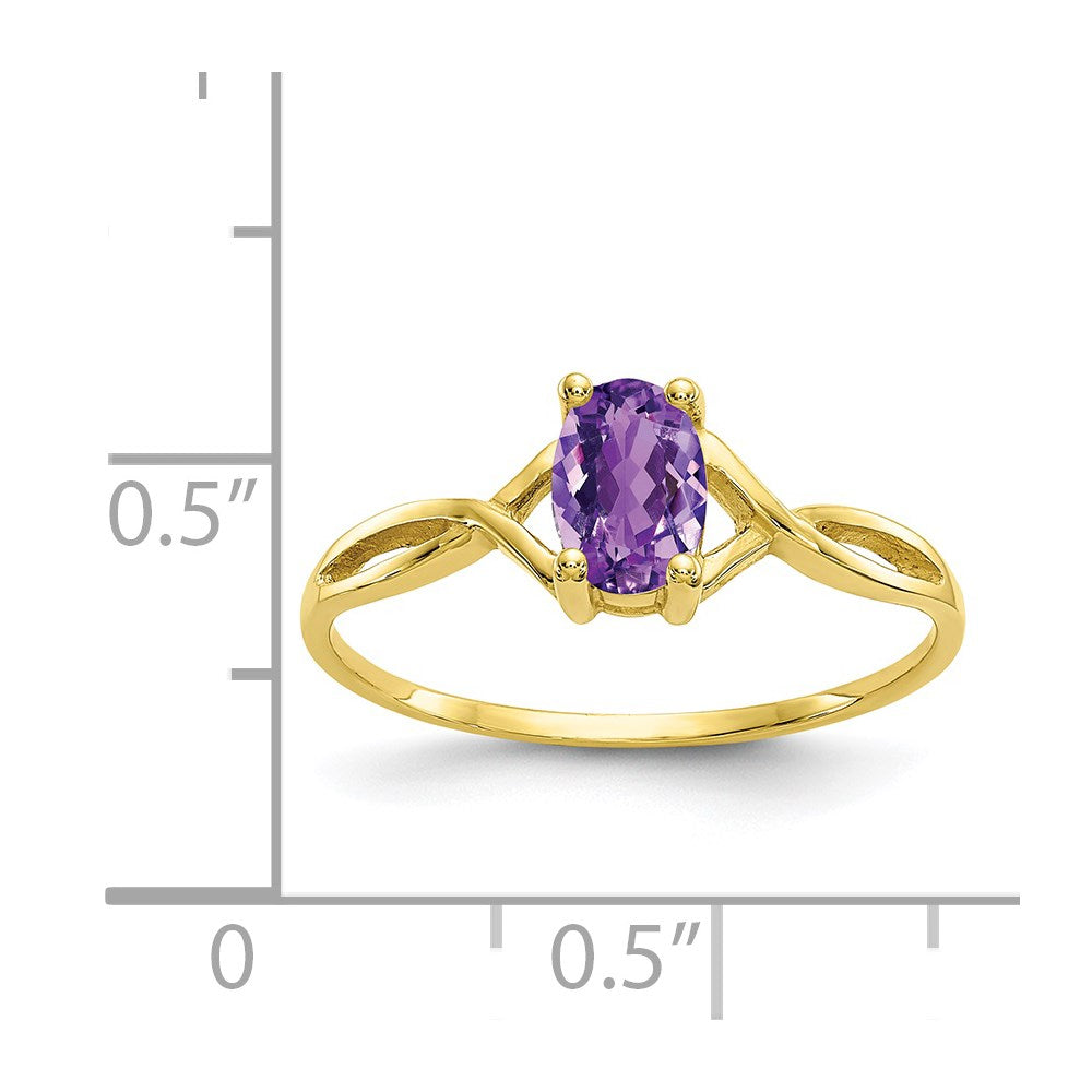 10k Polished 6x4mm Oval Genuine February/ Amethyst Birthstone Ring