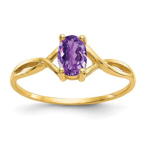 10k Polished 6x4mm Oval Genuine February/ Amethyst Birthstone Ring