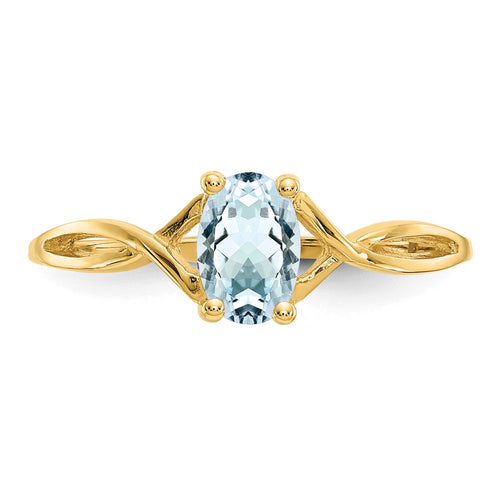 10k Polished 6x4mm Oval Genuine March/ Aquamarine Birthstone Ring