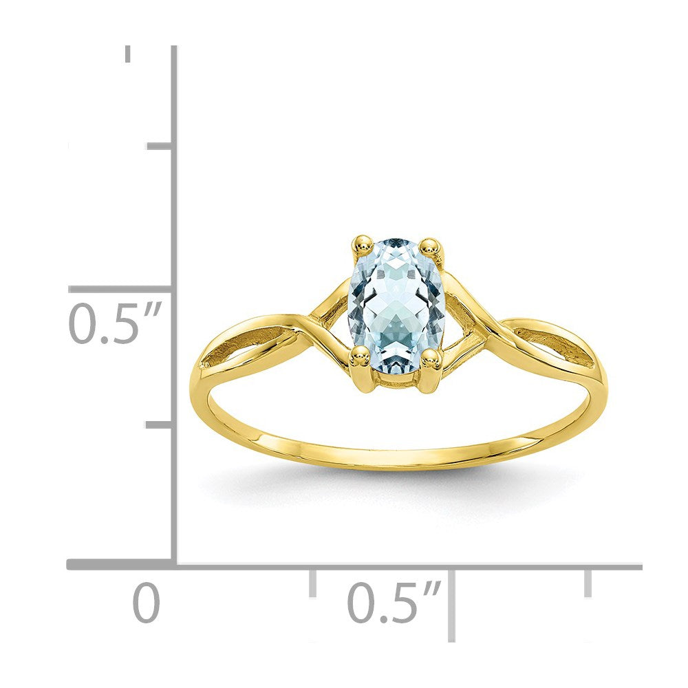 10k Polished 6x4mm Oval Genuine March/ Aquamarine Birthstone Ring
