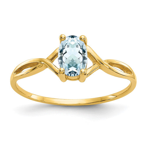 10k Polished 6x4mm Oval Genuine March/ Aquamarine Birthstone Ring