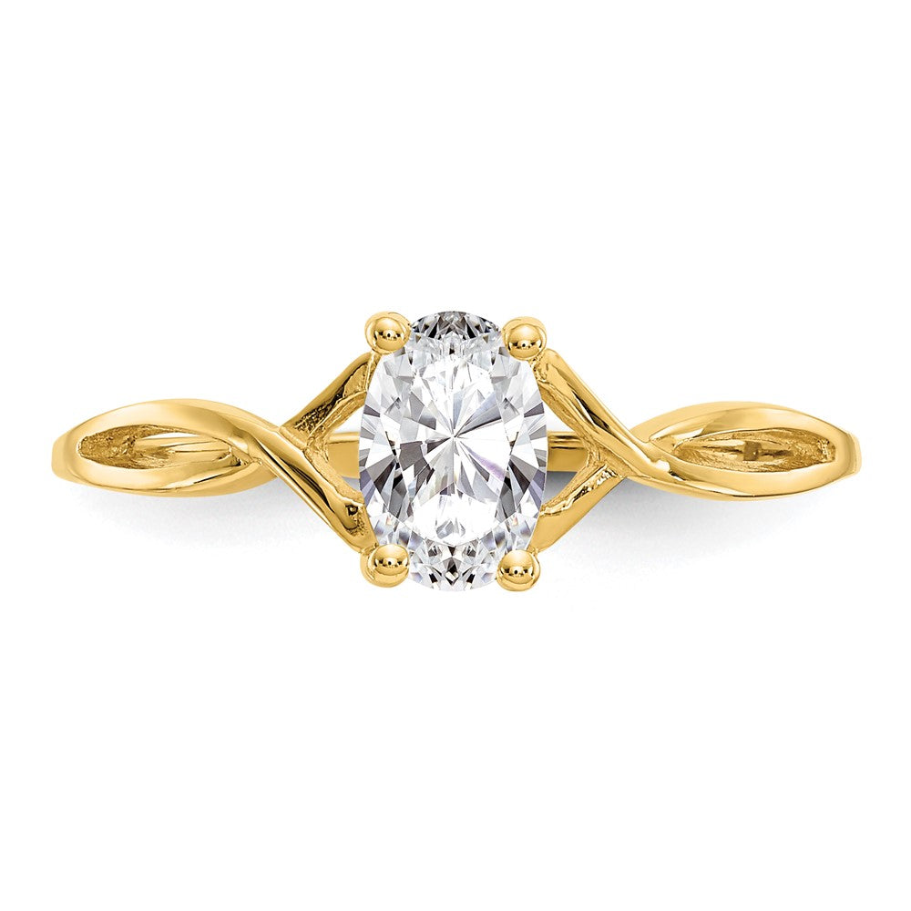 10k Polished 6x4mm Oval Genuine April/ White Topaz Birthstone Ring