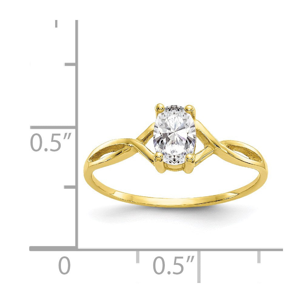 10k Polished 6x4mm Oval Genuine April/ White Topaz Birthstone Ring