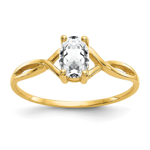 10k Polished 6x4mm Oval Genuine April/ White Topaz Birthstone Ring