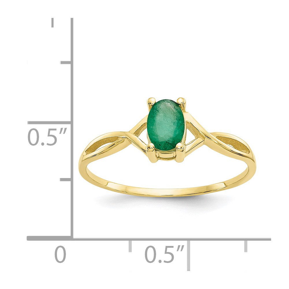 10k Polished 6x4mm Oval Genuine May/ Emerald Birthstone Ring