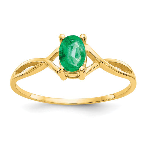 10k Polished 6x4mm Oval Genuine May/ Emerald Birthstone Ring