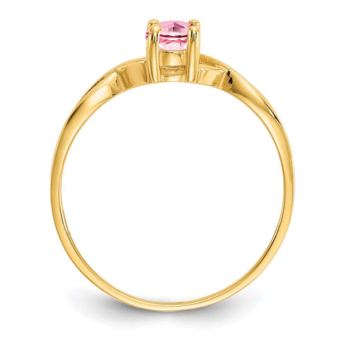 10k Polished 6x4mm Oval Genuine October/ Pink Tourmaline Birthstone Ring
