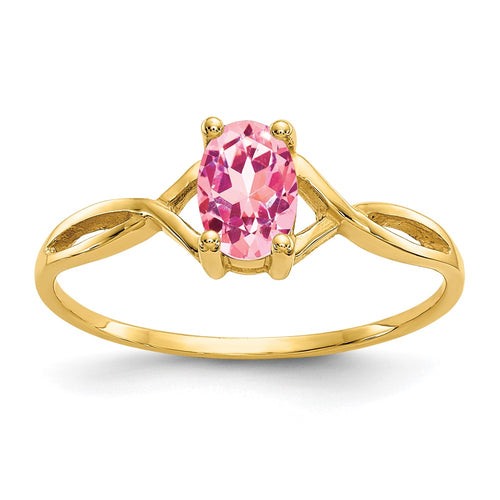 10k Polished 6x4mm Oval Genuine October/ Pink Tourmaline Birthstone Ring