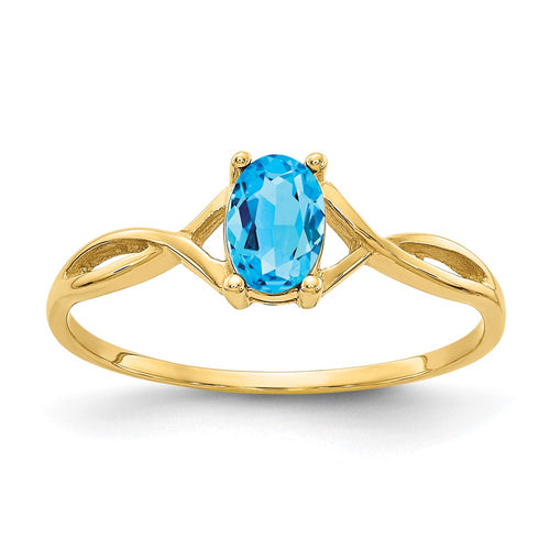 10k Polished 6x4mm Oval Genuine December/ Blue Topaz Birthstone Ring