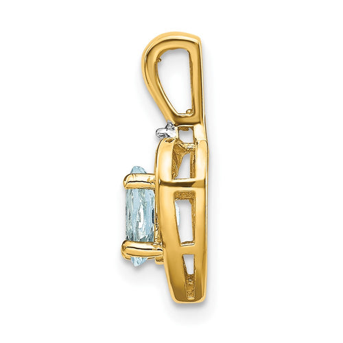 10K Diamond and Oval Aquamarine Heart Pendant