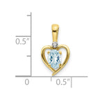 10K Diamond and Oval Aquamarine Heart Pendant