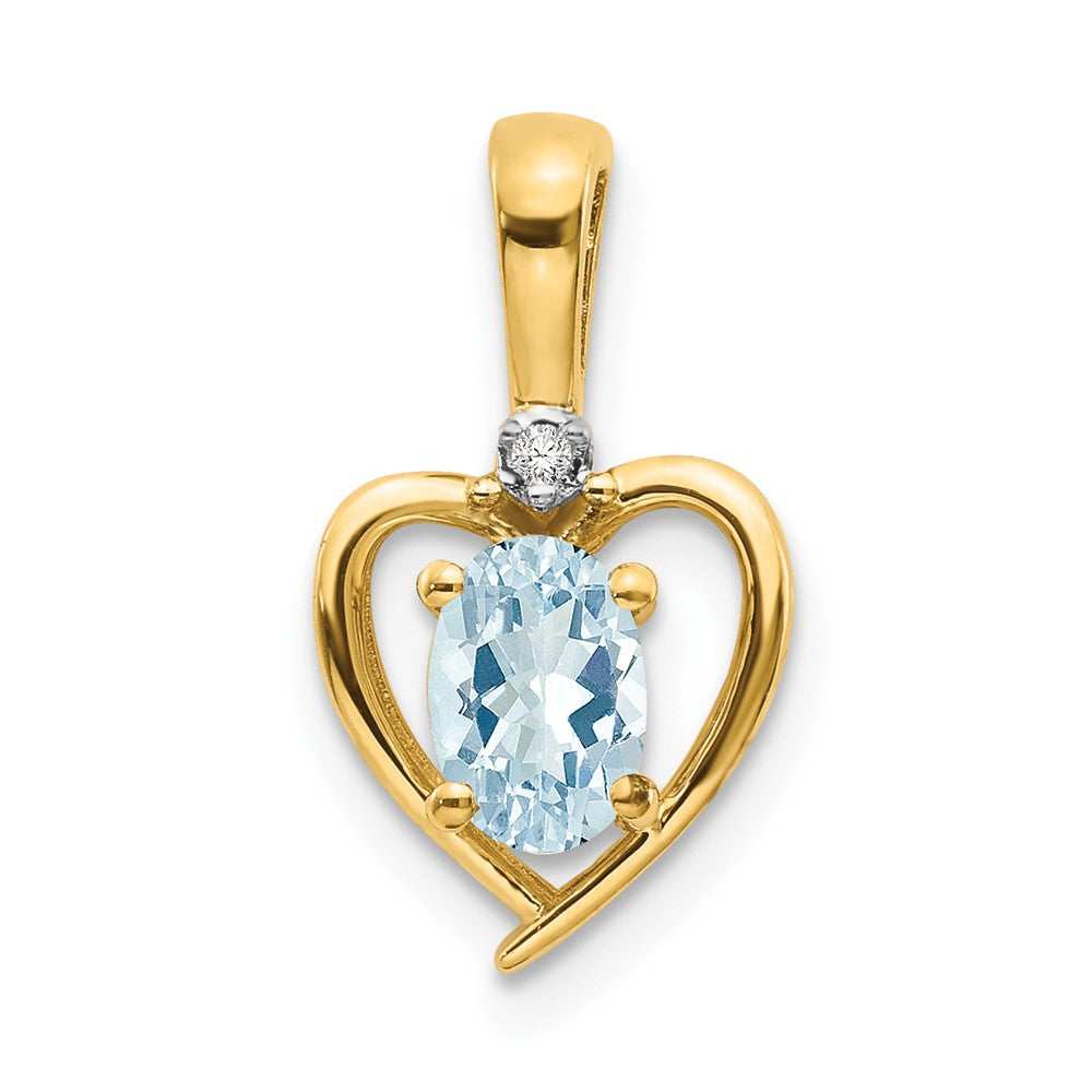 10K Diamond and Oval Aquamarine Heart Pendant