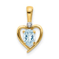 10K Diamond and Oval Aquamarine Heart Pendant