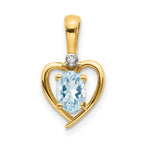 10K Diamond and Oval Aquamarine Heart Pendant