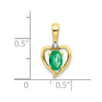 10K Diamond and Oval Emerald Heart Pendant