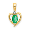 10K Diamond and Oval Emerald Heart Pendant