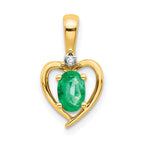 10K Diamond and Oval Emerald Heart Pendant