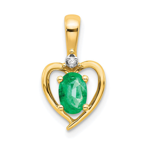 10K Diamond and Oval Emerald Heart Pendant