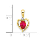 10K 1/2 point Diamond and Oval Ruby Heart Pendant