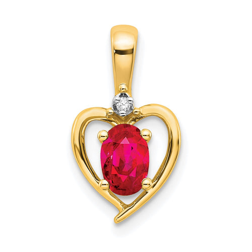 10K 1/2 point Diamond and Oval Ruby Heart Pendant