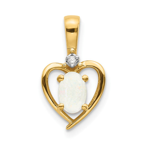 10K Diamond and Oval Opal Heart Pendant