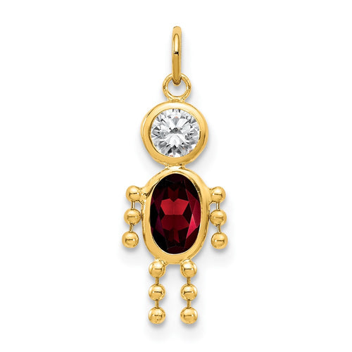 10k January Boy Dark Red Imitation Birthstone Charm